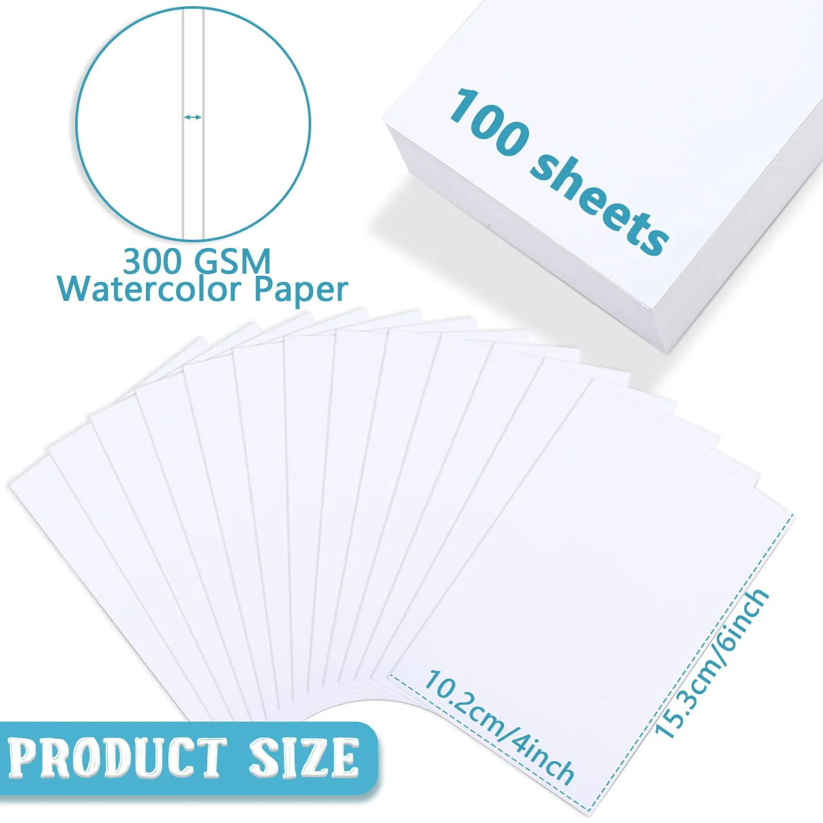 100 Pieces Watercolor Paper 140 lb/300 GSM Heavyweight Art Paint Paper White Water Coloring Paint Paper for Kid Child Watercolor Drawing Student