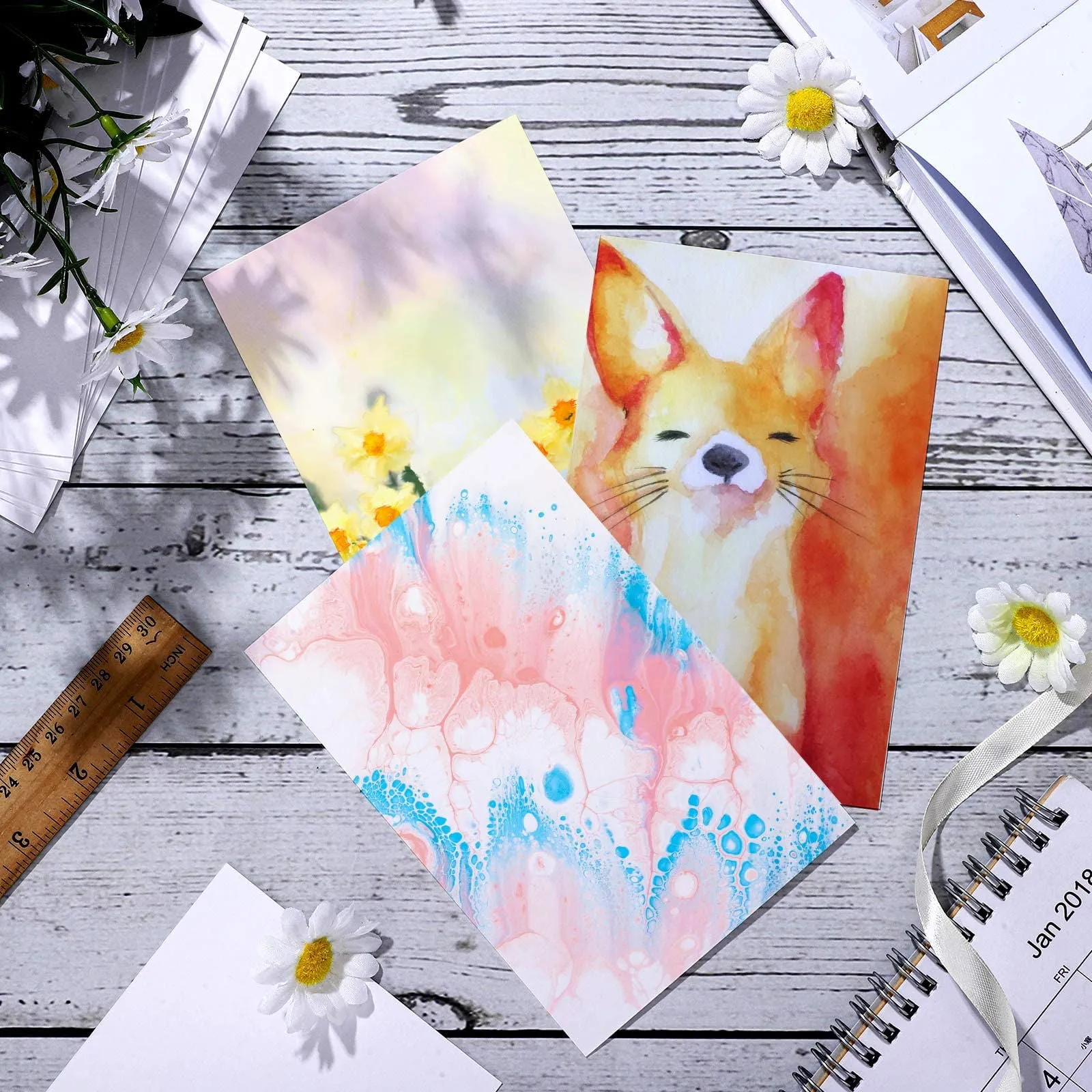 100 Pieces Watercolor Paper 140 lb/300 GSM Heavyweight Art Paint Paper White Water Coloring Paint Paper for Kid Child Watercolor Drawing Student