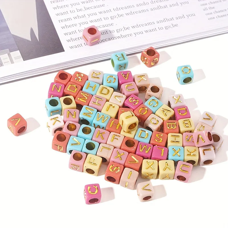 100 Square Alphabet Beads for Jewelry Making and Crafts