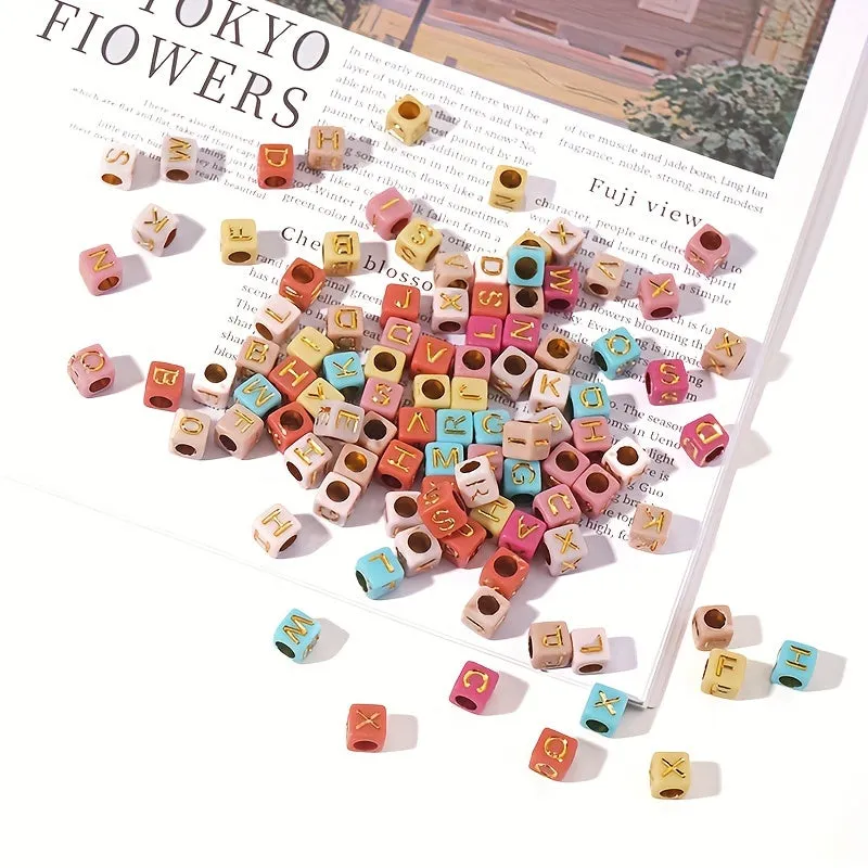 100 Square Alphabet Beads for Jewelry Making and Crafts