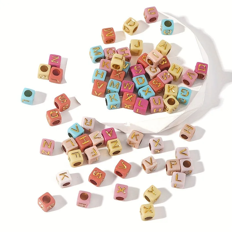 100 Square Alphabet Beads for Jewelry Making and Crafts