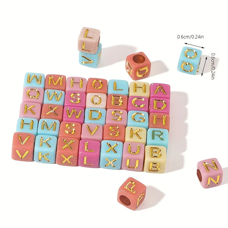 100 Square Alphabet Beads for Jewelry Making and Crafts