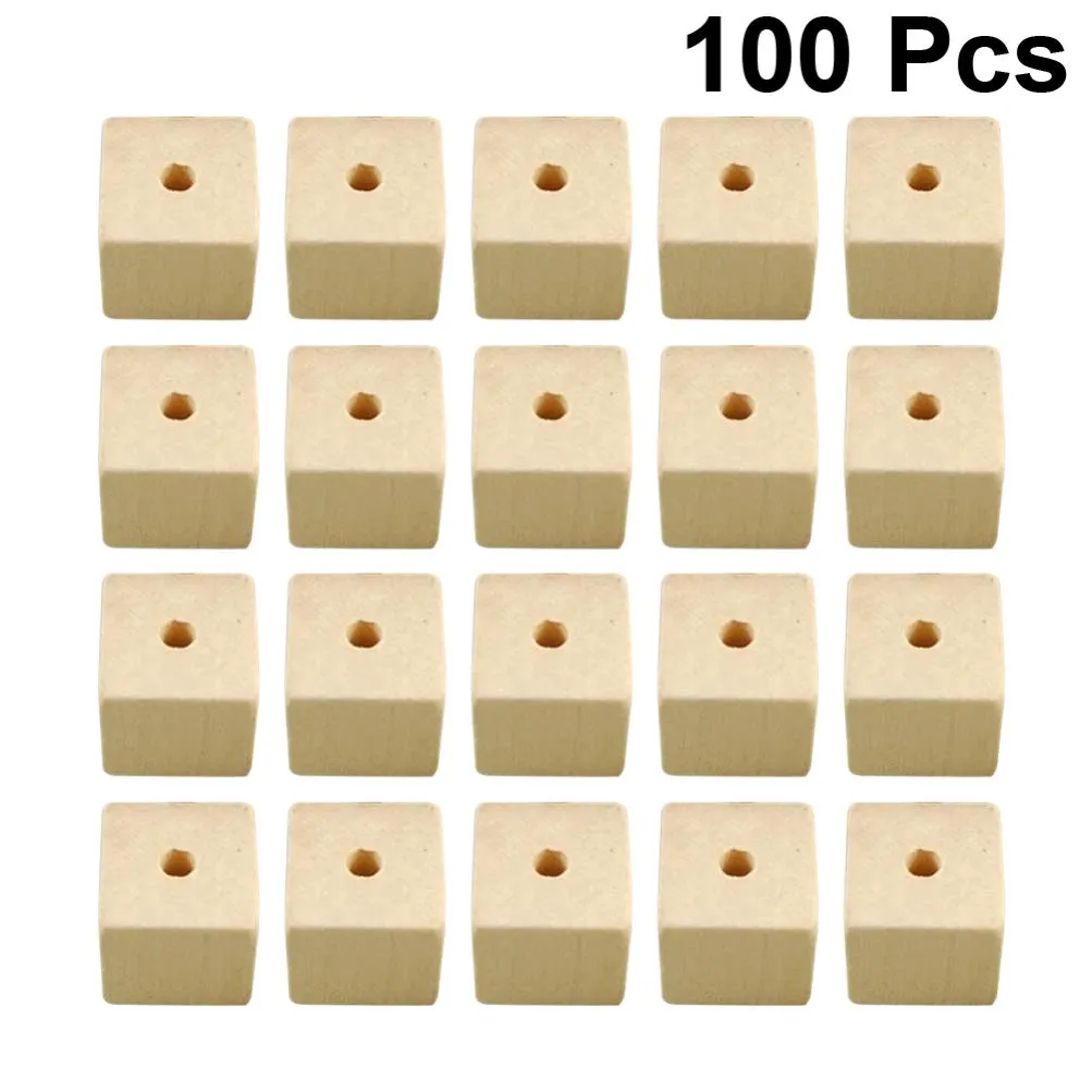 100pcs Wooden Square Beads Natural Blank Wood Cubes with Holes for Jewelry Necklace Creations, Crafts and DIY Projects（12 * 12MM）