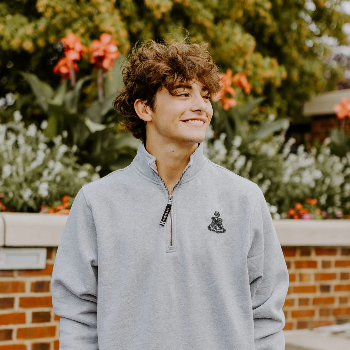 Alpha Sig Embroidered Crest Gray Quarter Zip