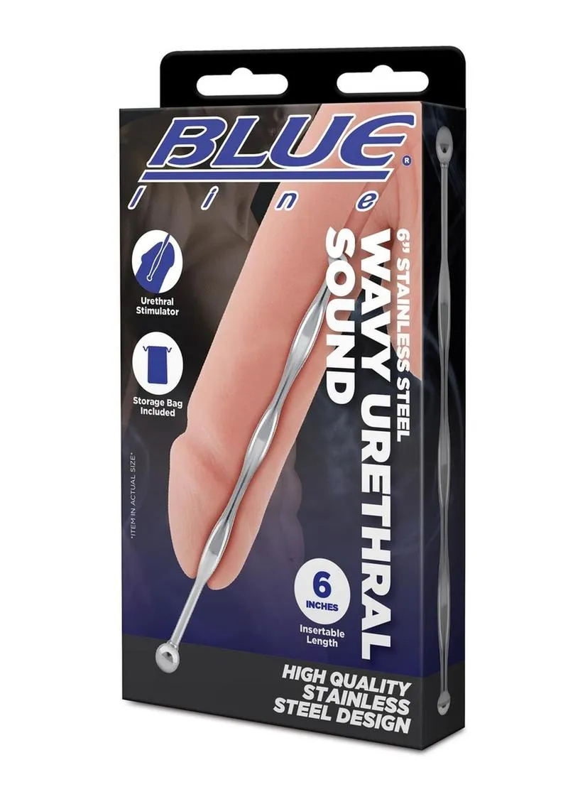 Blue Line Wavy Urethral Sound 6in - Stainless