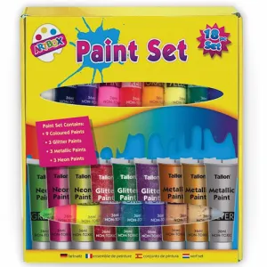 Craft Paints - 18 Piece Assorted Colours Art Supplies Painting Set