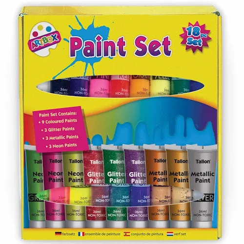 Craft Paints - 18 Piece Assorted Colours Art Supplies Painting Set