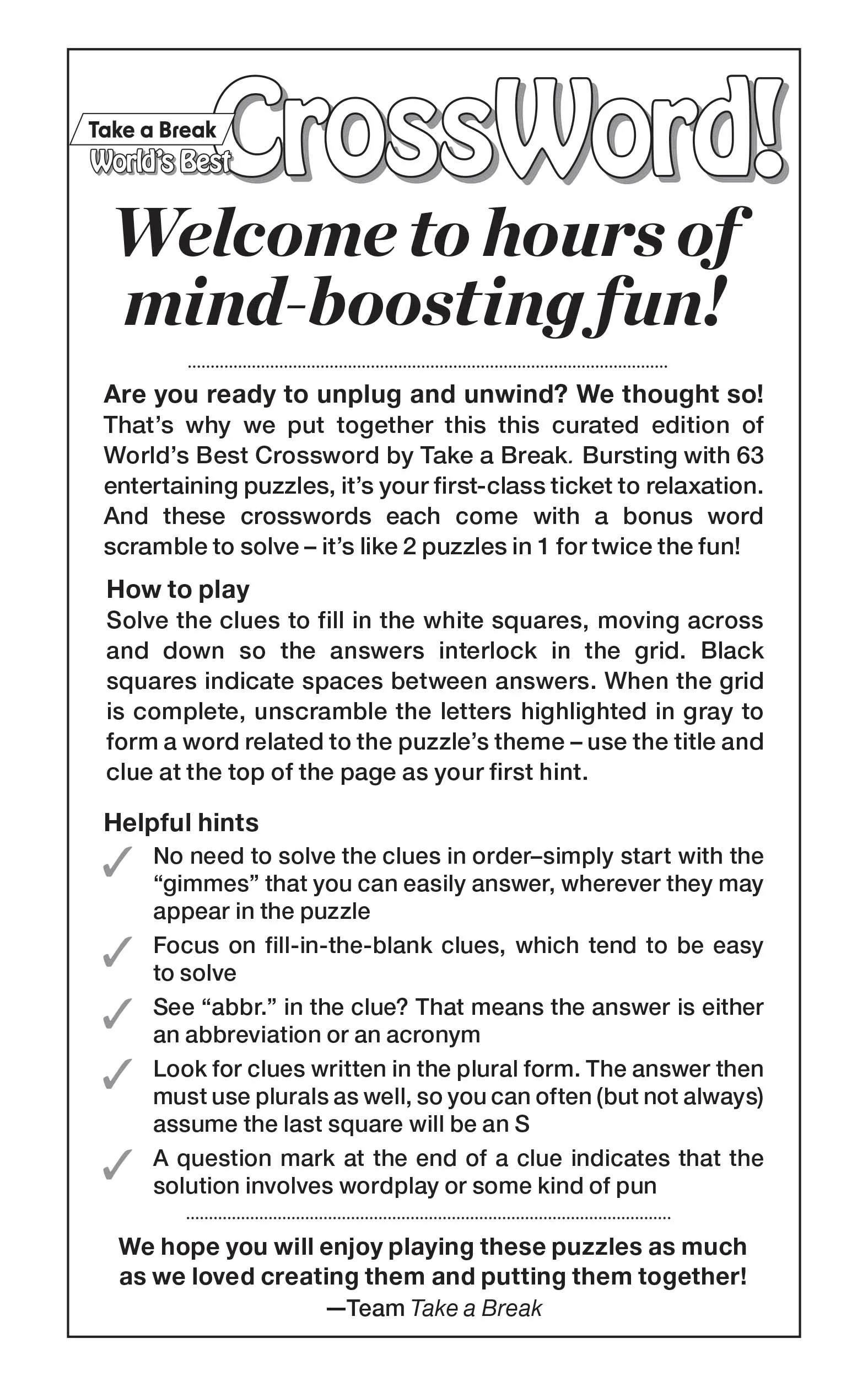 Crossword! - Large Print Vol. 5 Issue 6: 99 Puzzles   Bonus Word Scrambles, Lucky Lingo Wordplay, Easy To Read Size, Unique Themes, Helpful Hints, Unwind, De-Stress, Relax, Brain Challenges & Unplug!