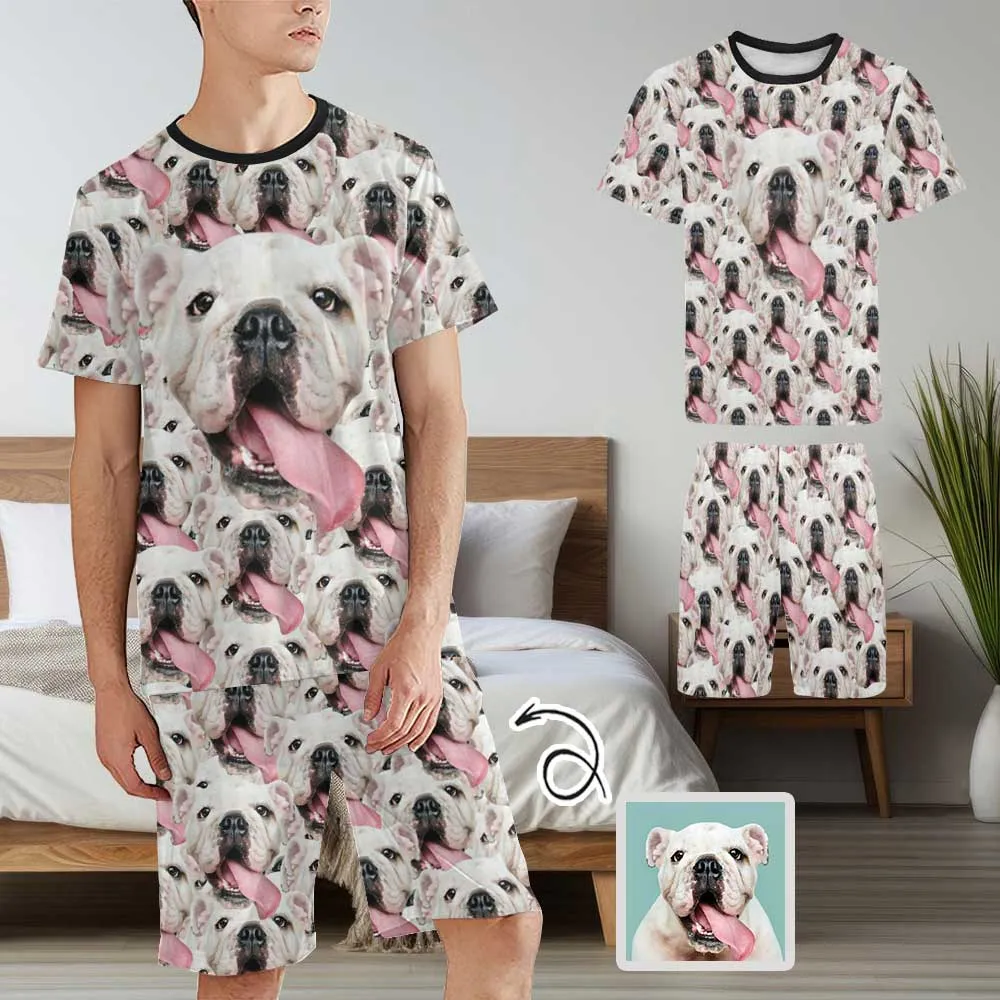 Custom Pet Face Men's Pajama Set Personalized Crew Neck Short Sleeve Pajama Set