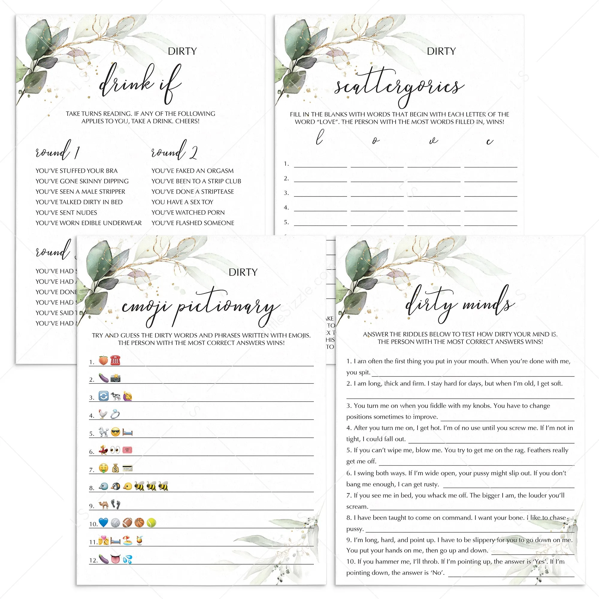 Dirty Hen Party Games Bundle Printable