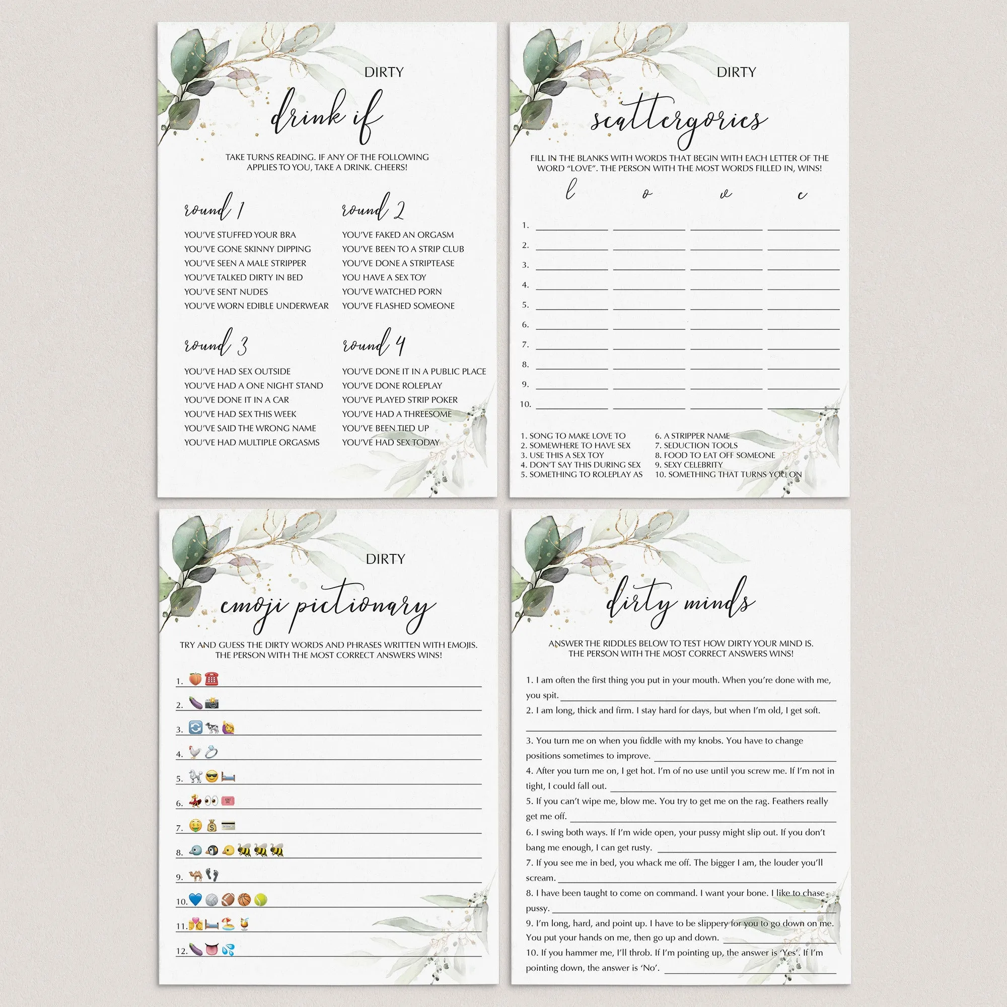 Dirty Hen Party Games Bundle Printable