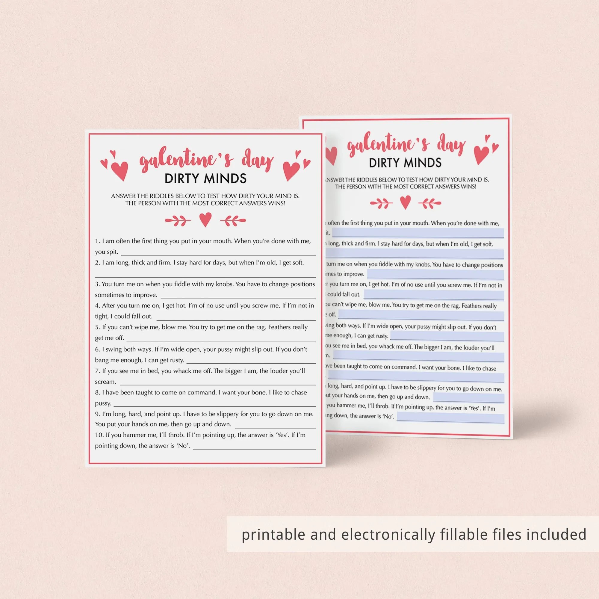 Dirty Minds Game for Adults Valentine's Day Party