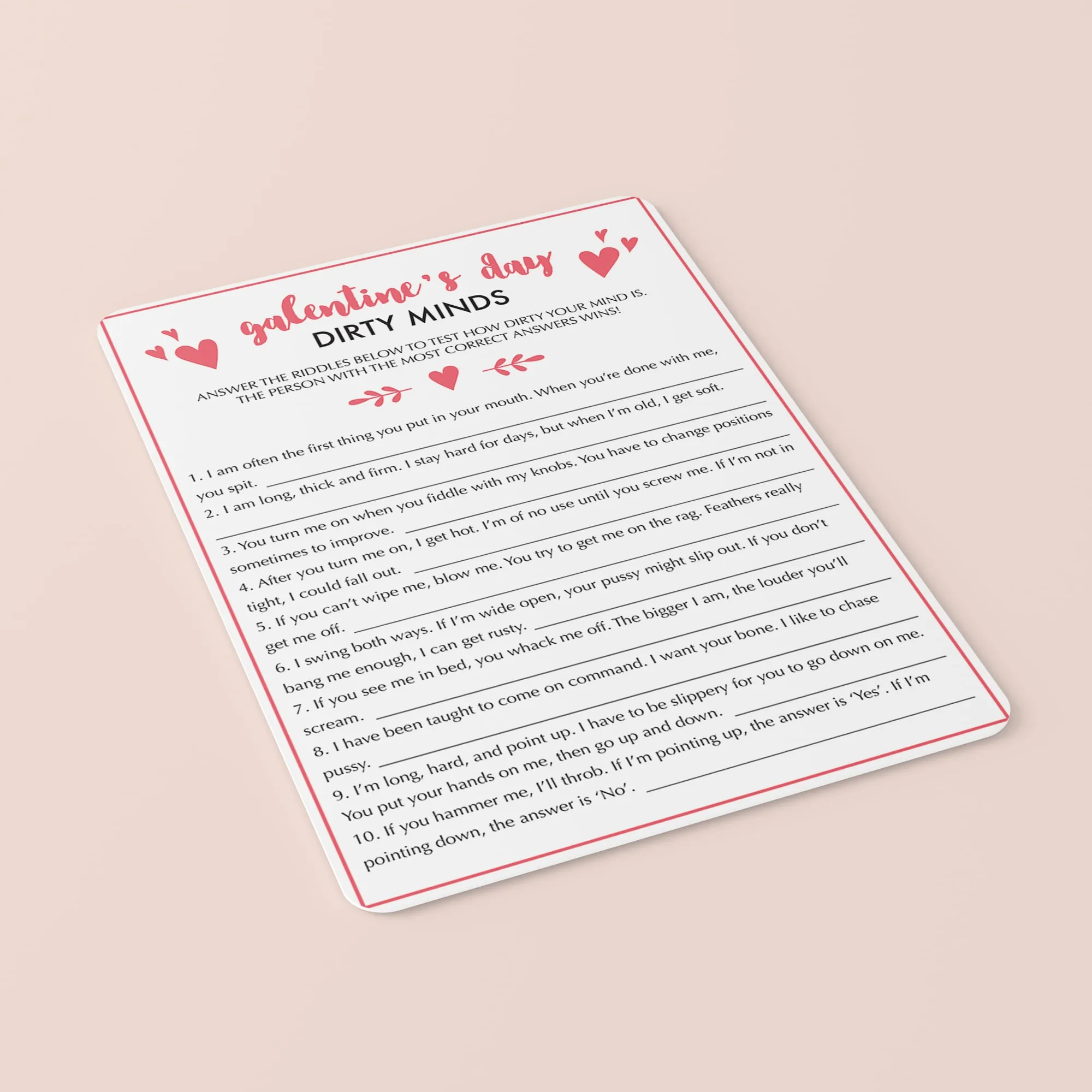 Dirty Minds Game for Adults Valentine's Day Party