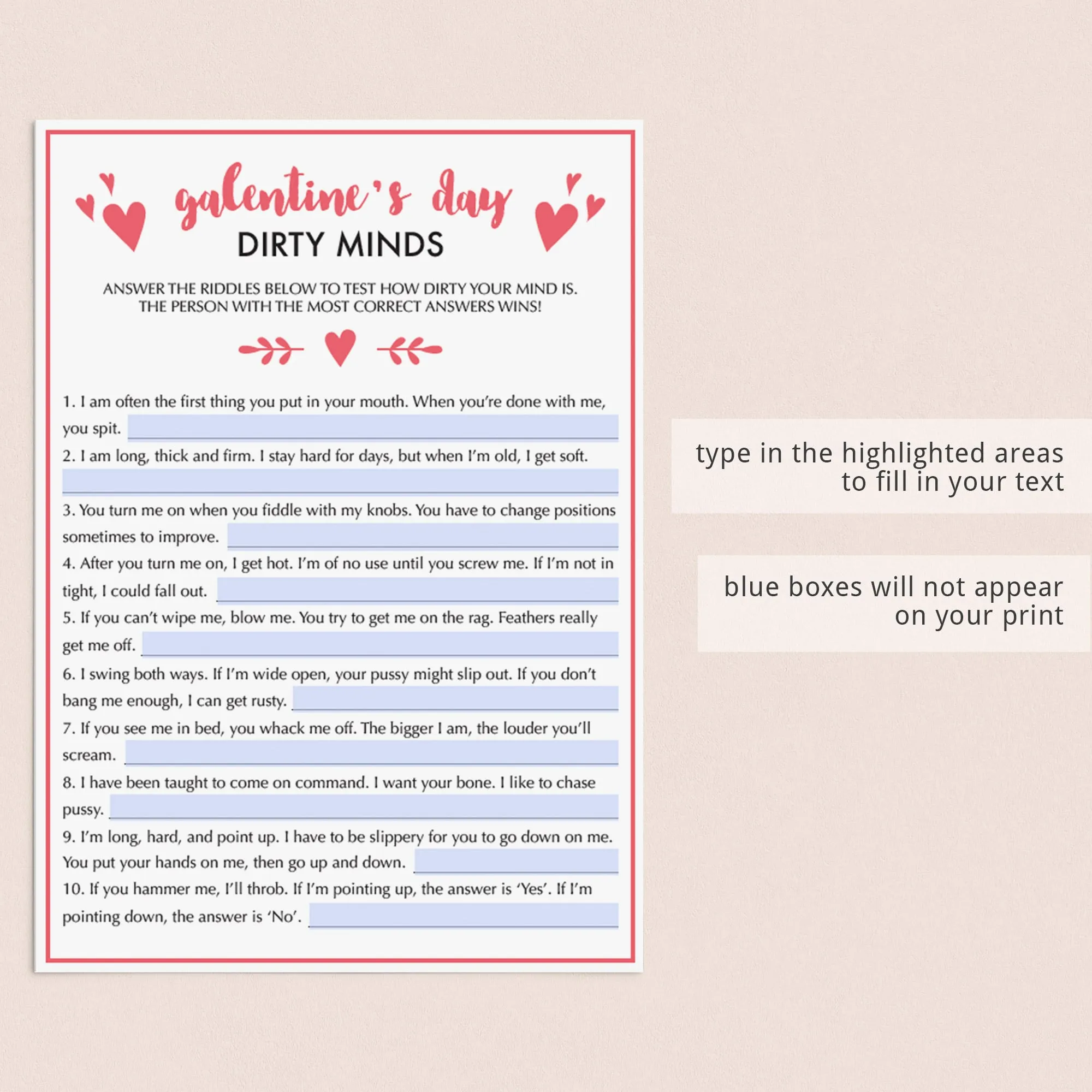 Dirty Minds Game for Adults Valentine's Day Party