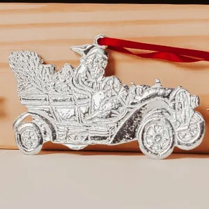 Fast Car Santa Ornament - Santa in a Vintage Car Christmas Ornament
