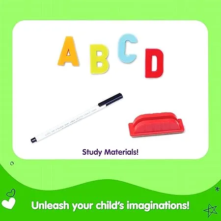 Funskool Giggles Draw N Write Desktop Slate, 4 in 1 Double Sided Board - Chalk Board & Dry Erase/Magnetic Board, Adjustable Angles, Magnetic Letters and Numbers, 3 Years