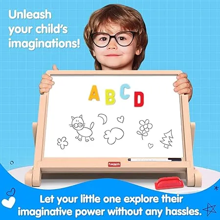 Funskool Giggles Draw N Write Desktop Slate, 4 in 1 Double Sided Board - Chalk Board & Dry Erase/Magnetic Board, Adjustable Angles, Magnetic Letters and Numbers, 3 Years