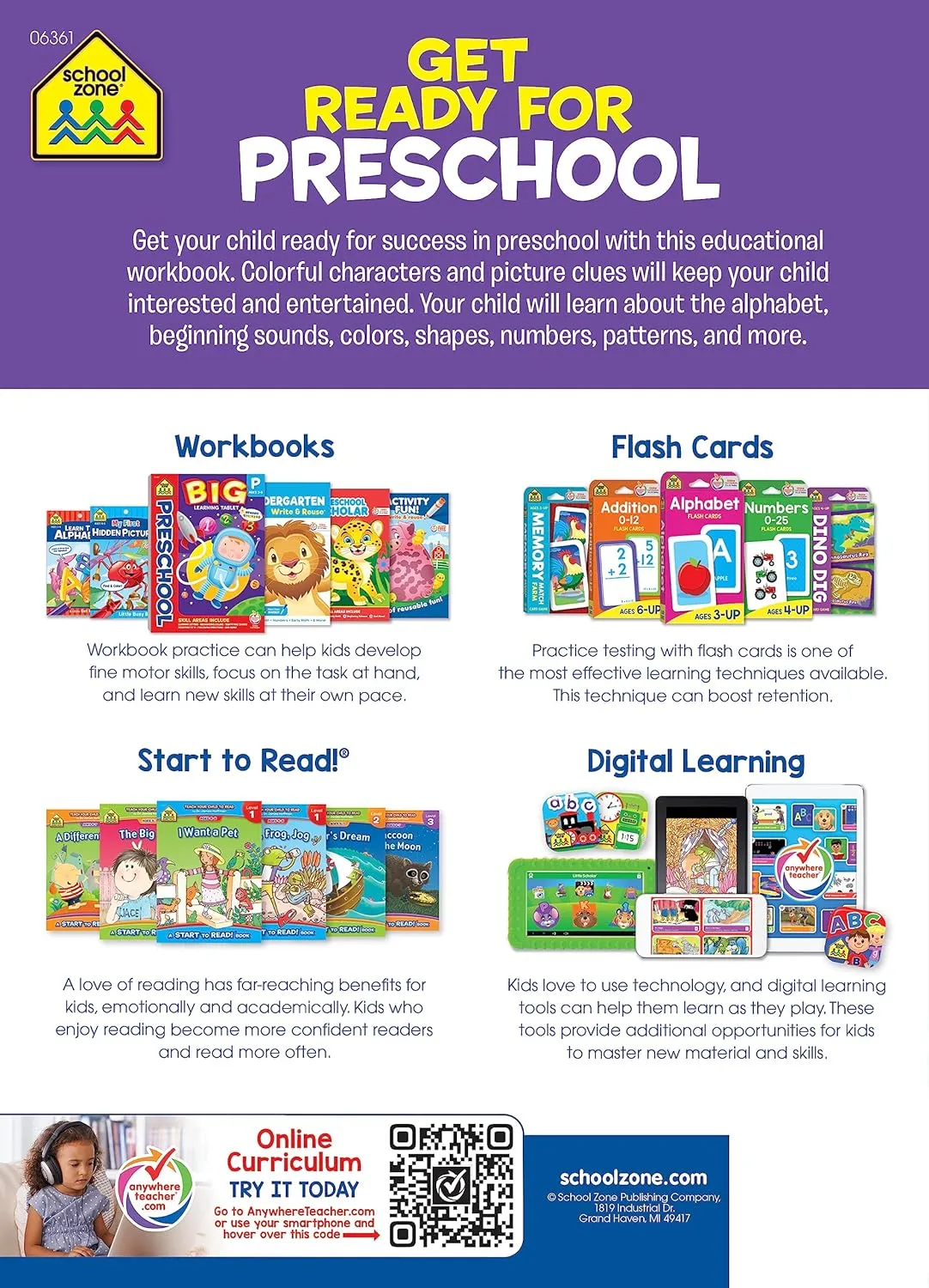 Get Ready for Preschool Workbook - Ages 3 to 5, Early Reading, Math, Letters, Numbers, Colors, Shapes, Opposites, Counting, Rhyming, and More