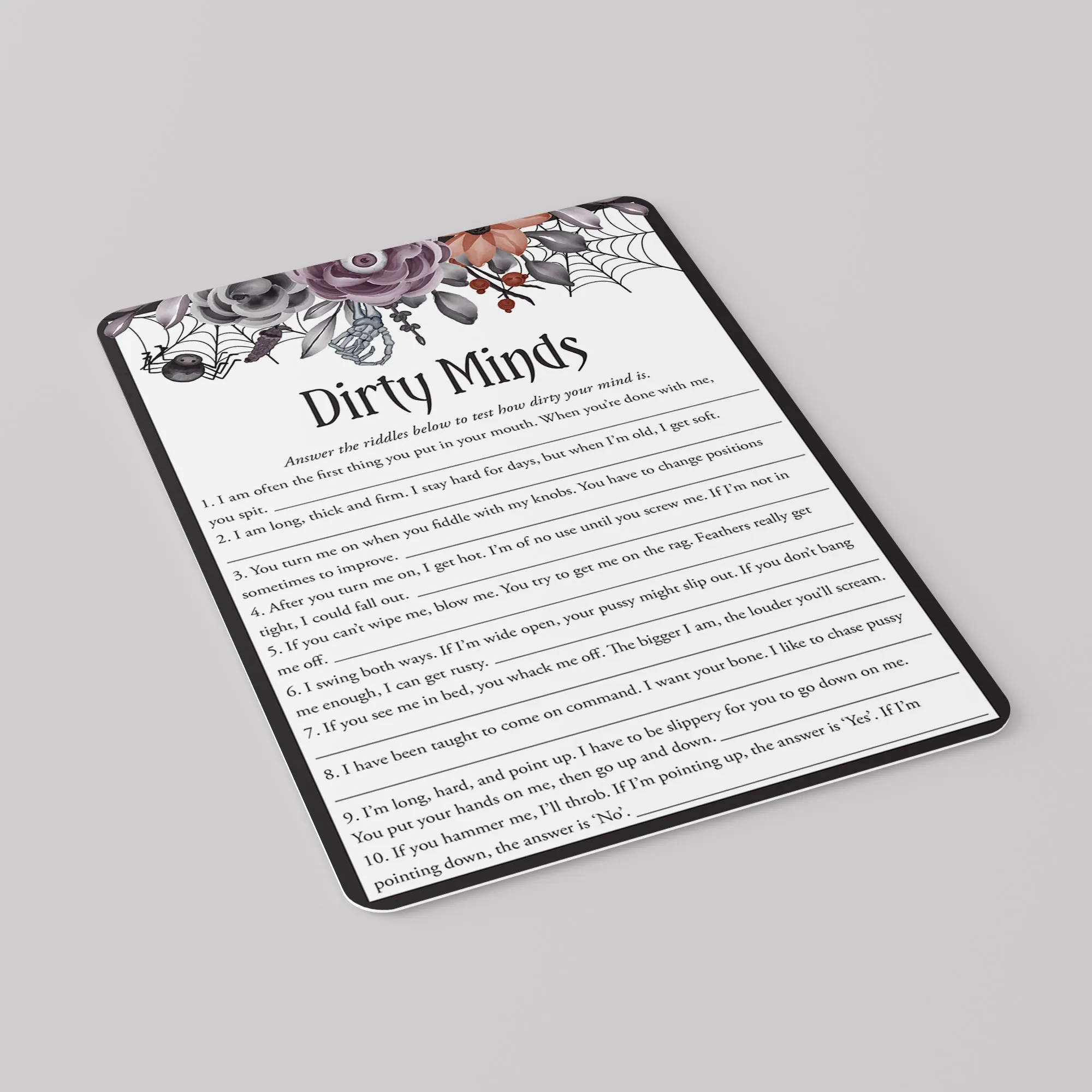 Halloween theme Dirty Minds Game with Answers Printable