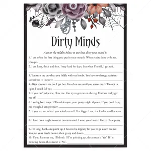 Halloween theme Dirty Minds Game with Answers Printable