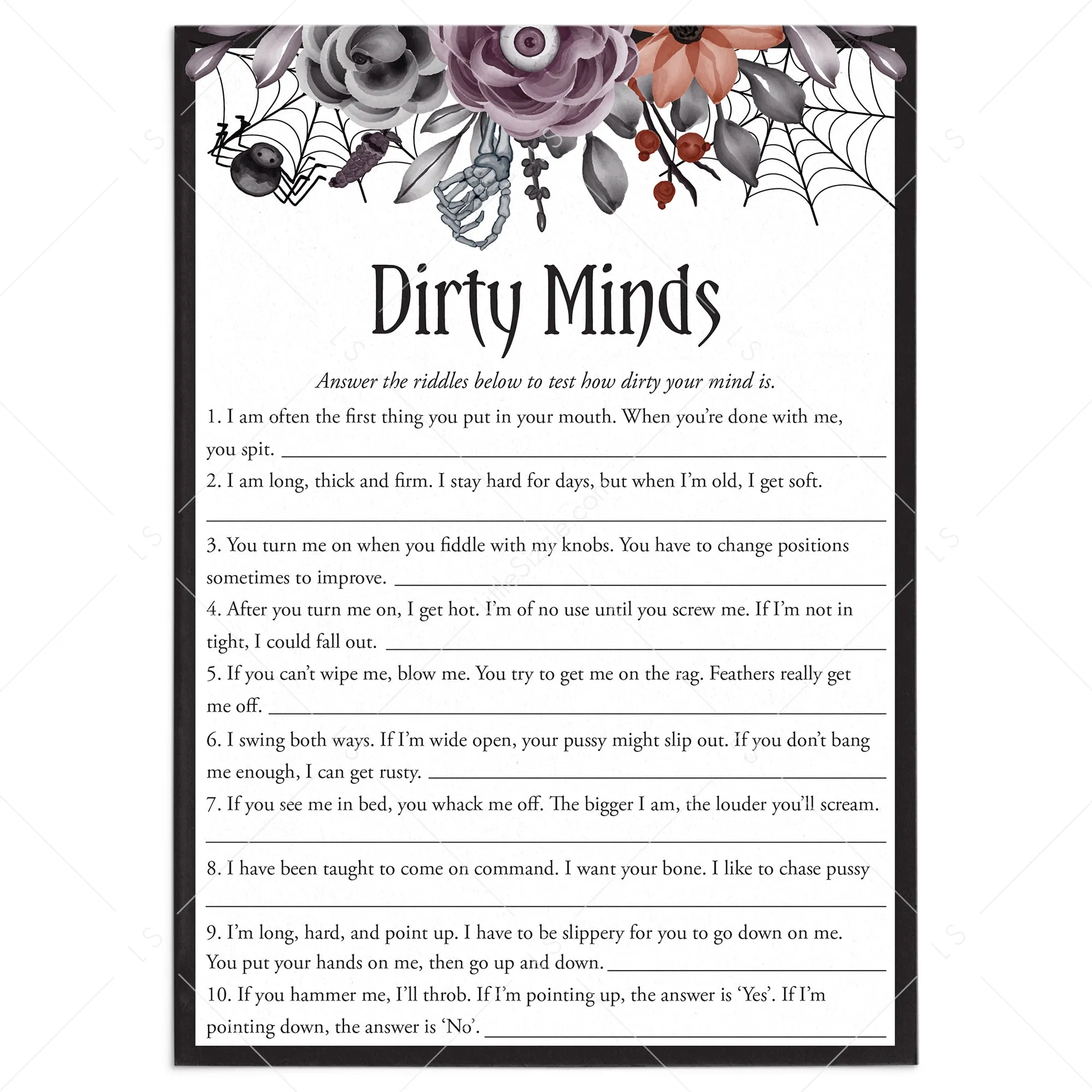 Halloween theme Dirty Minds Game with Answers Printable