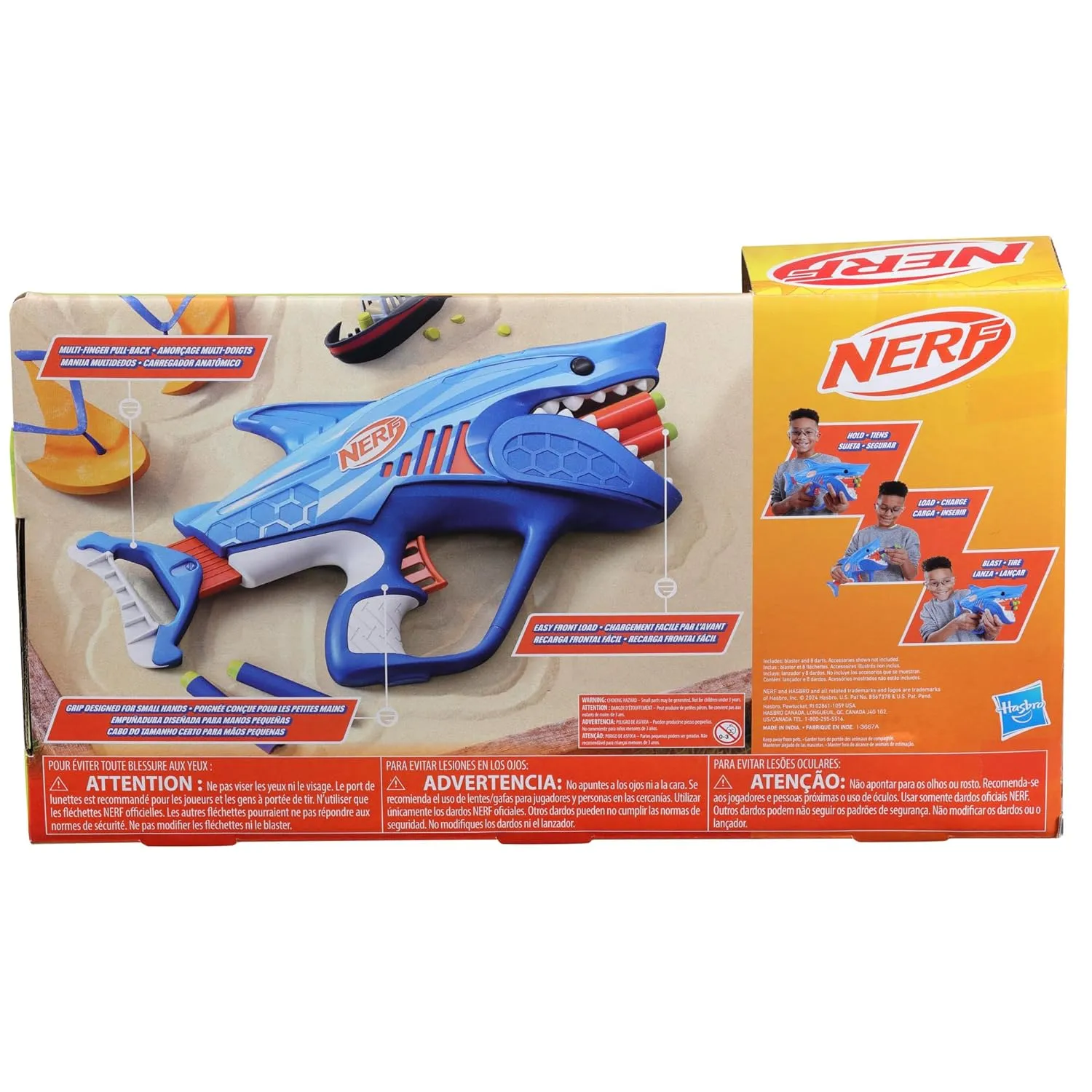 Nerf Junior Wild Sharkfire, Easy Play Dart Blaster, 8 Nerf Elite Darts, Nerf Blaster Shark Toys for 6 Year Old Boys & Girls, Outdoor Toys