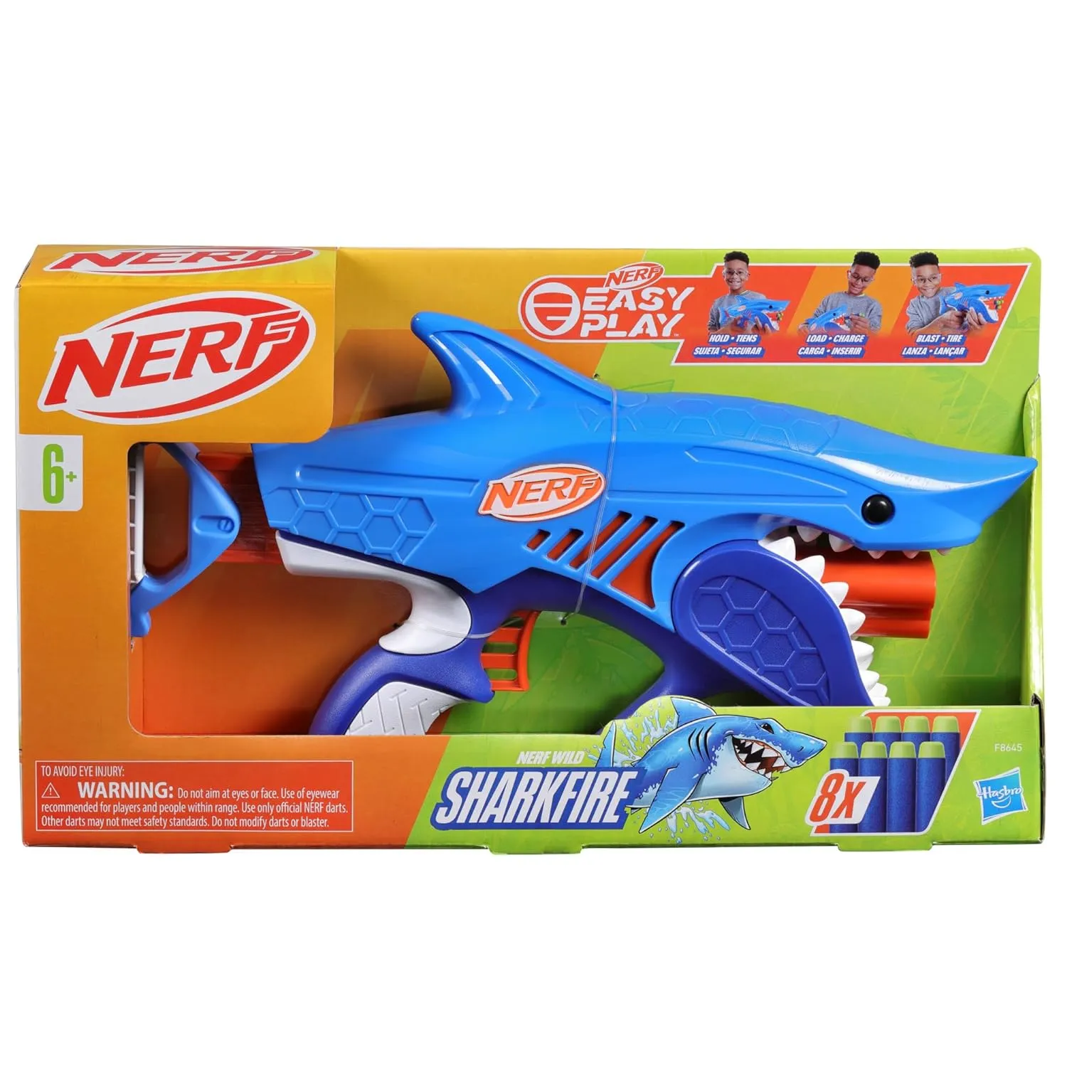 Nerf Junior Wild Sharkfire, Easy Play Dart Blaster, 8 Nerf Elite Darts, Nerf Blaster Shark Toys for 6 Year Old Boys & Girls, Outdoor Toys