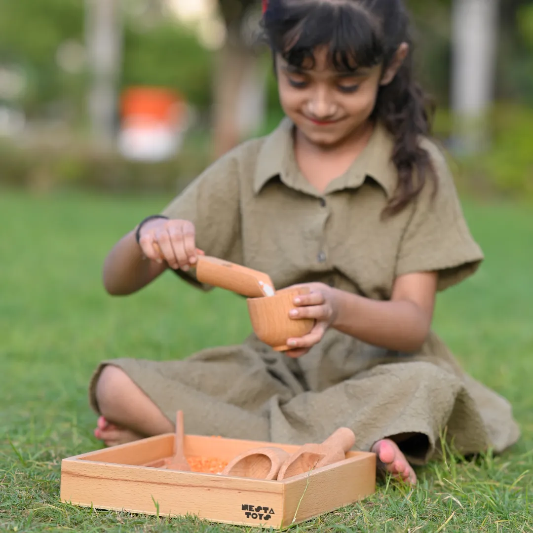 Nesta Toys Wooden Sensory Tool Toy Set of 6 with Montessori Tray - Montessori Toys for Kids Ages 2 