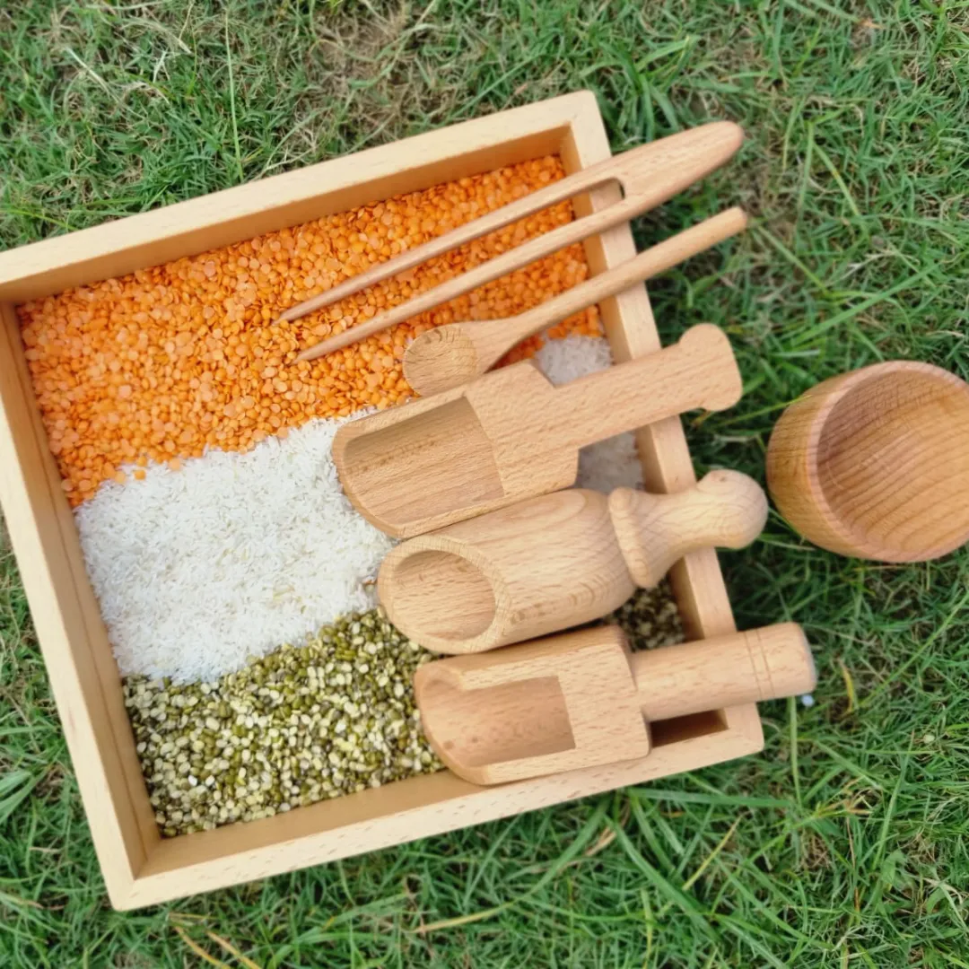 Nesta Toys Wooden Sensory Tool Toy Set of 6 with Montessori Tray - Montessori Toys for Kids Ages 2 