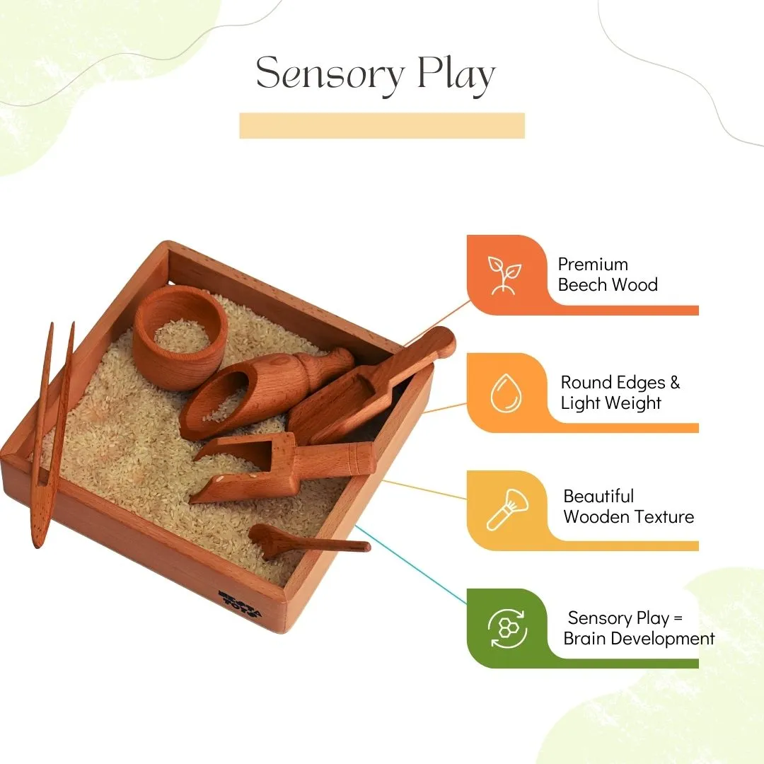 Nesta Toys Wooden Sensory Tool Toy Set of 6 with Montessori Tray - Montessori Toys for Kids Ages 2 