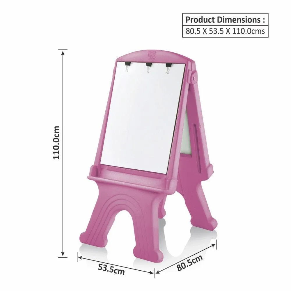 Ok Play Easel Grand, Display Easel, Easel For Kids Drawing & Writing, Perfect Plastic Board, Pink & White, 5 To 10 Years