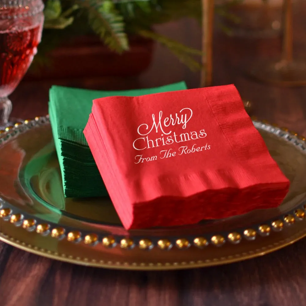 Personalized 3-Ply Paper Christmas Cocktail Napkins