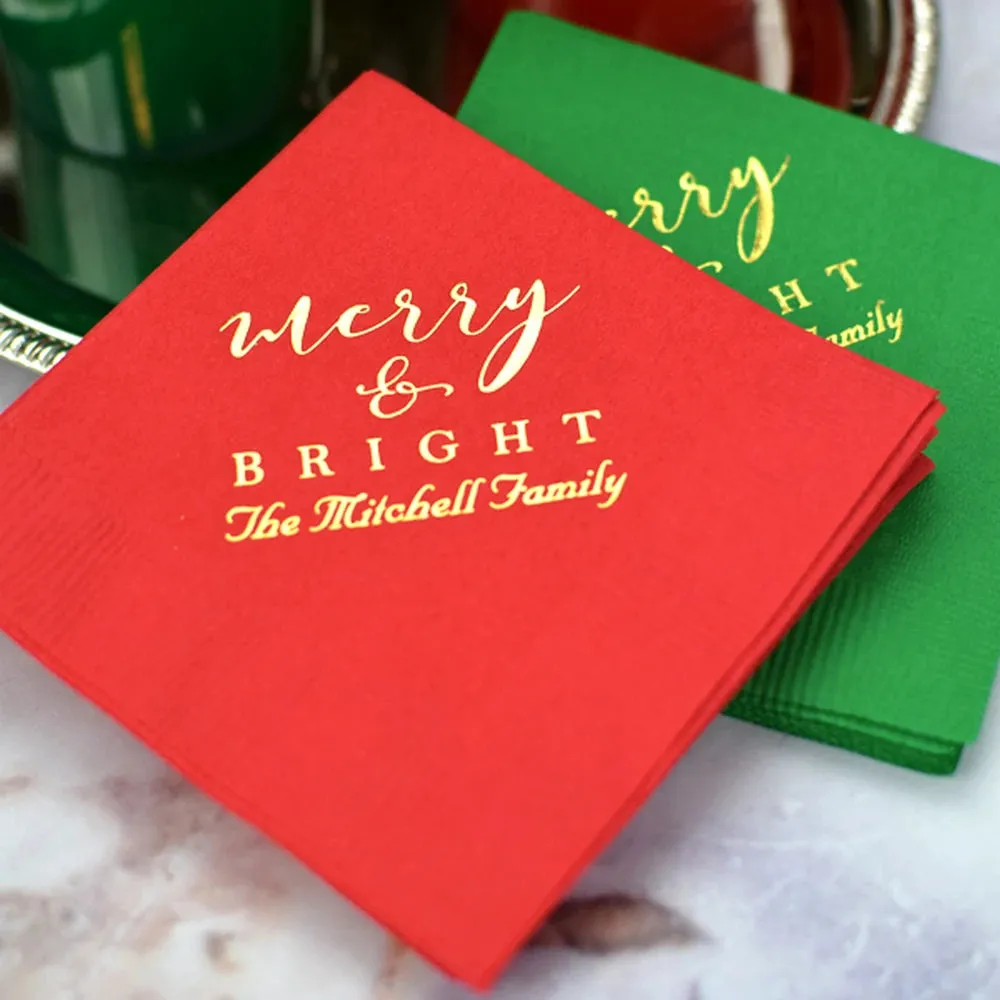 Personalized 3-Ply Paper Christmas Cocktail Napkins