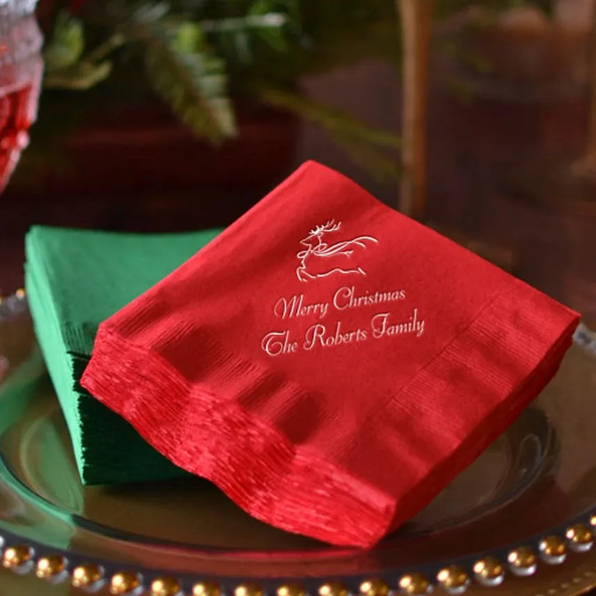 Personalized 3-Ply Paper Christmas Cocktail Napkins