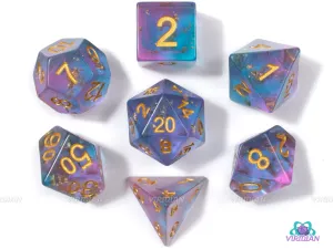 Scattered Stars | Blue & Purple w Gold Foil | Sharp Edge Acrylic Dice Set (7)