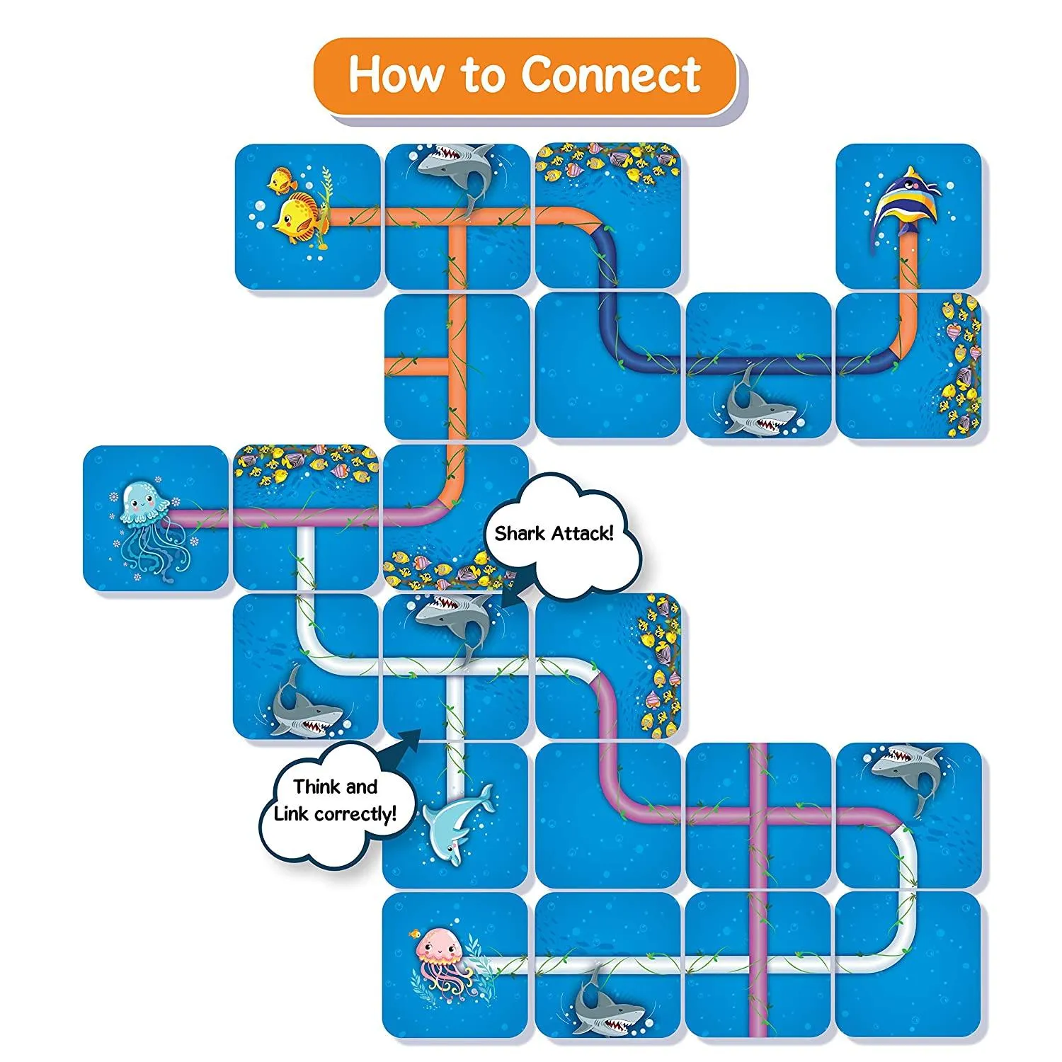 Skillmatics Connectors Think & Link Shark Attack - Family Game for Ages 6 