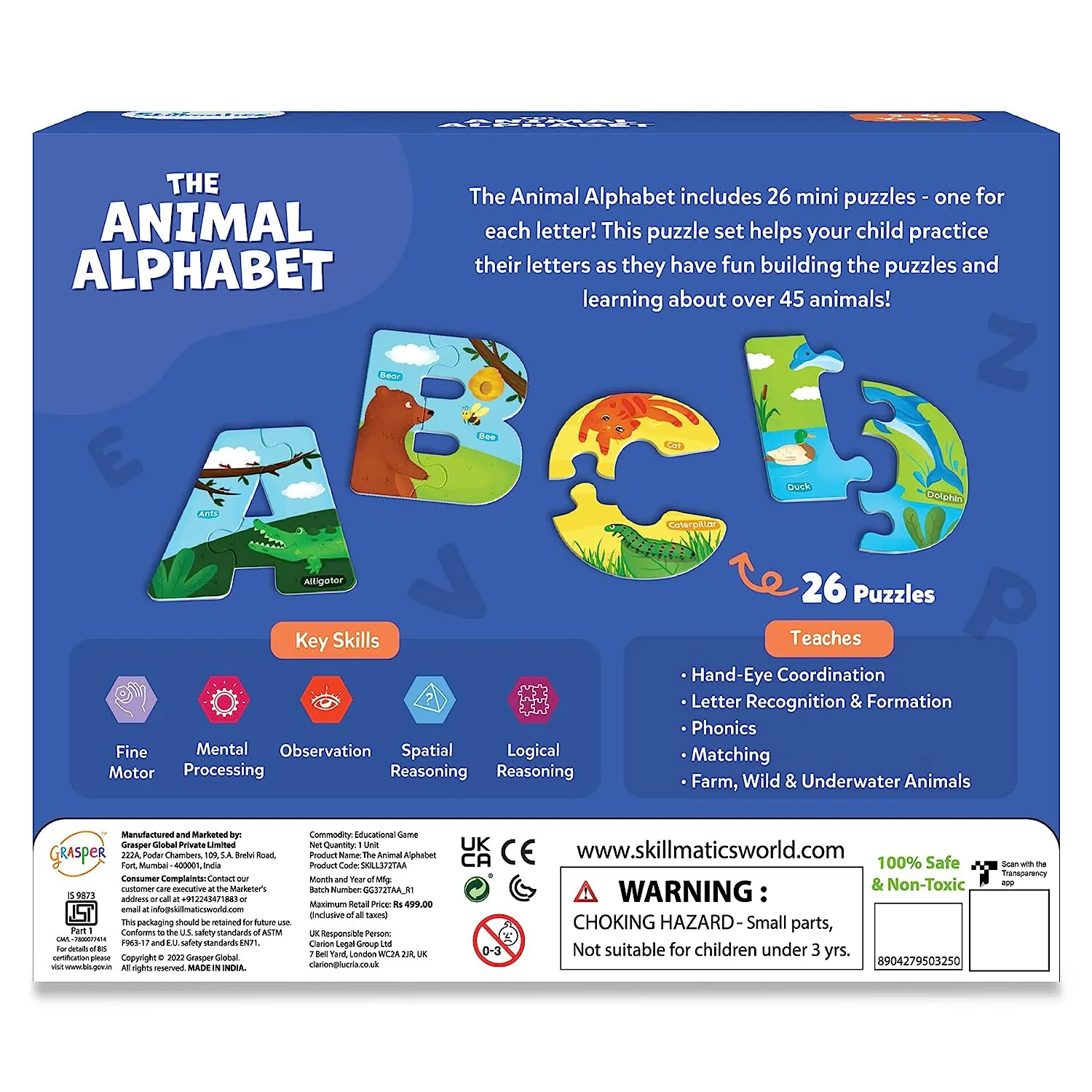 Skillmatics The Animal Alphabet 52 Piece Jigsaw Puzzle for Learning ABCs and Letters for Kids Ages 3-6 Years
