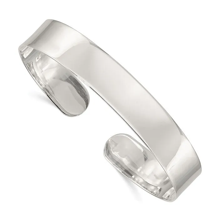 Sterling Silver 10.25mm Fancy Cuff Engravable Bangle Bracelet