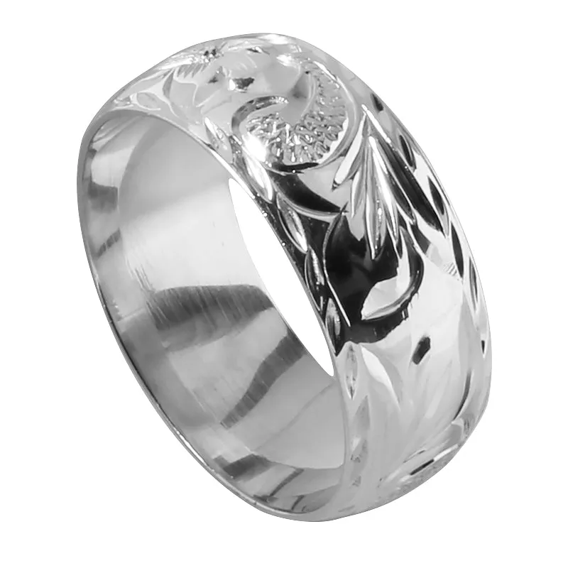 Sterling Silver Custom-Made Hawaiian Heirloom Ring Queen Emma Scroll Barrel 8mm (Heavy Weight 1.75)