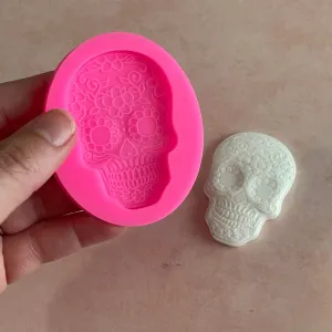 Sugar Skull Polymer clay mold silicone heat safe rubber | Halloween clay mold