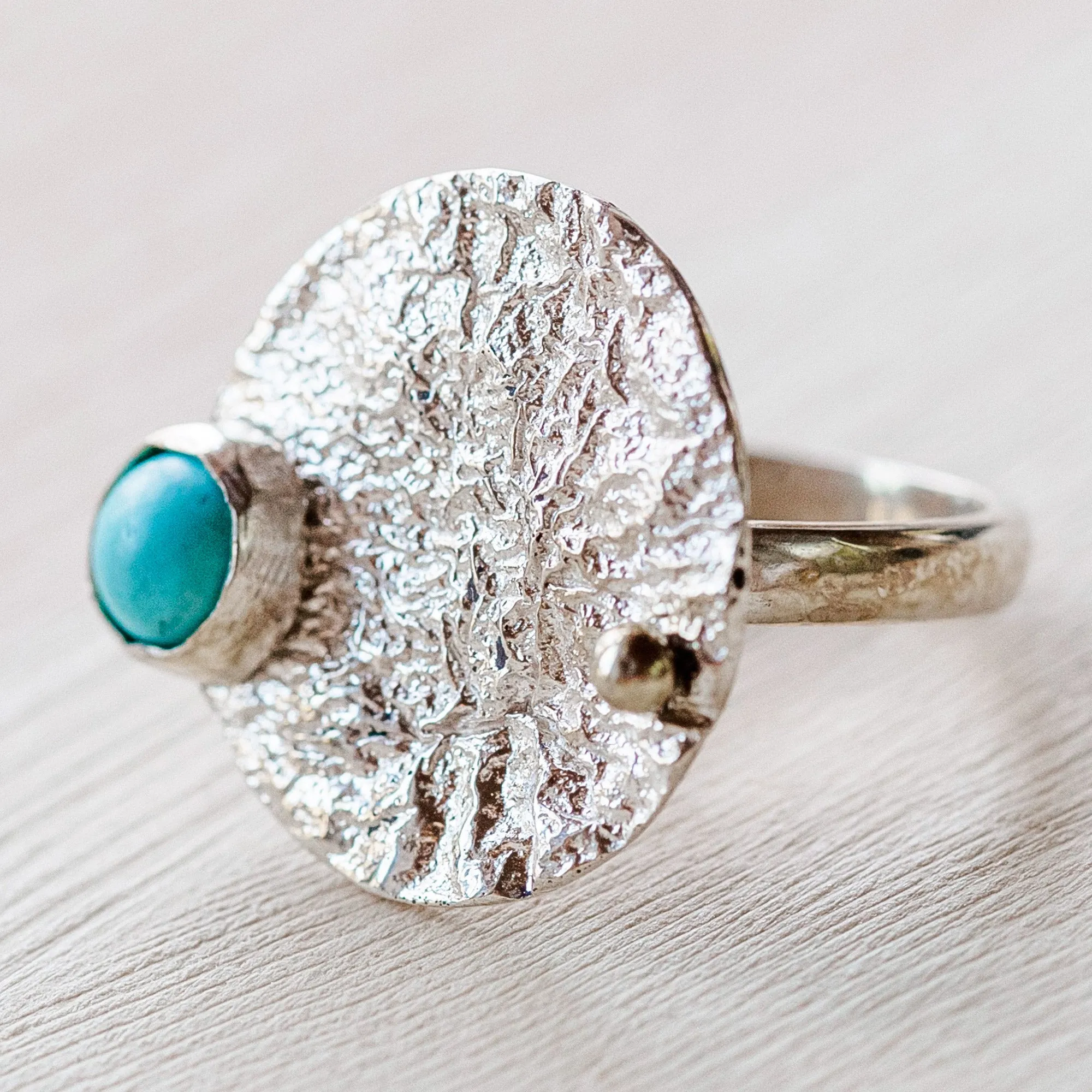 Textured and Polished Round Recon Turquoise Cocktail Ring - Islands of Hope | NOVICA