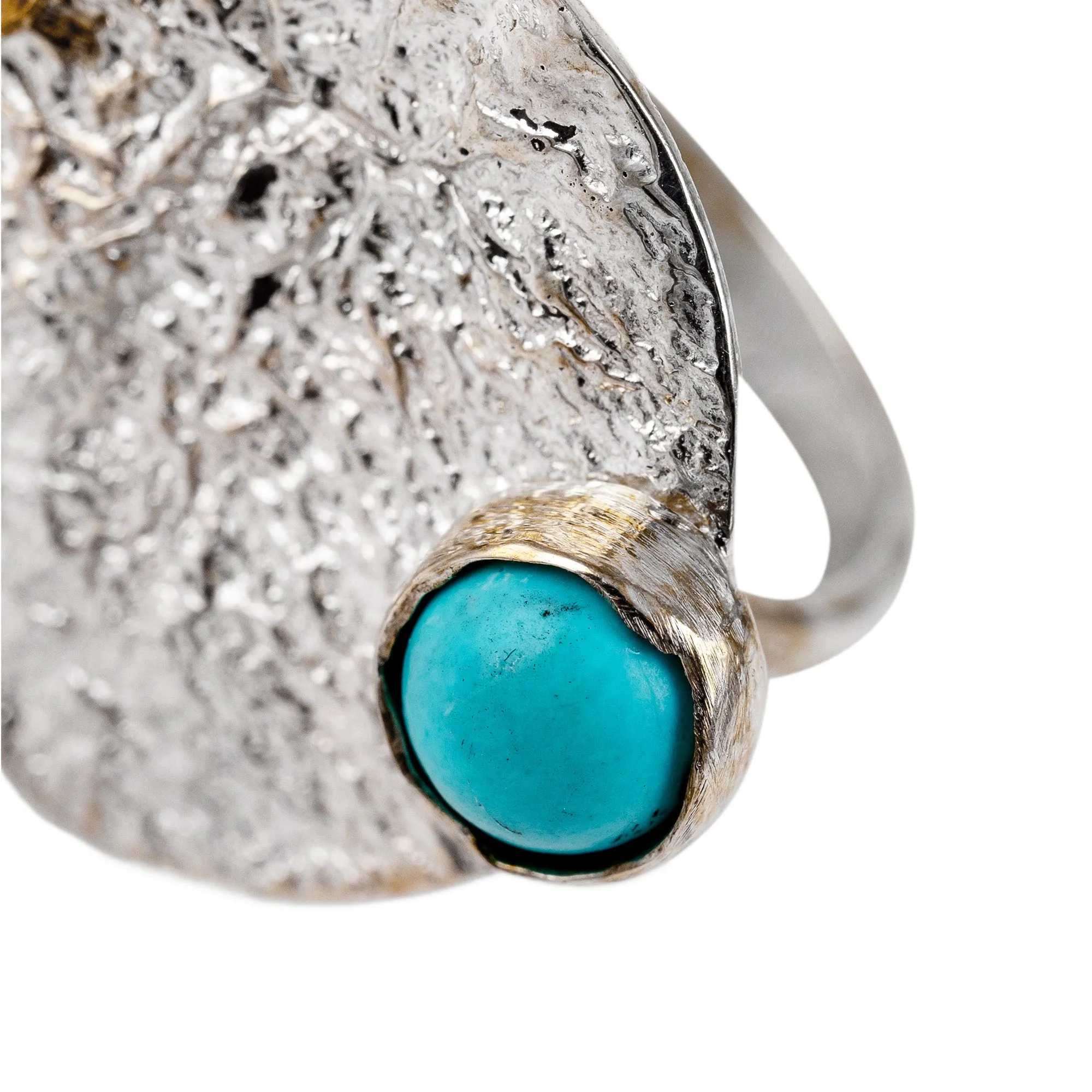 Textured and Polished Round Recon Turquoise Cocktail Ring - Islands of Hope | NOVICA