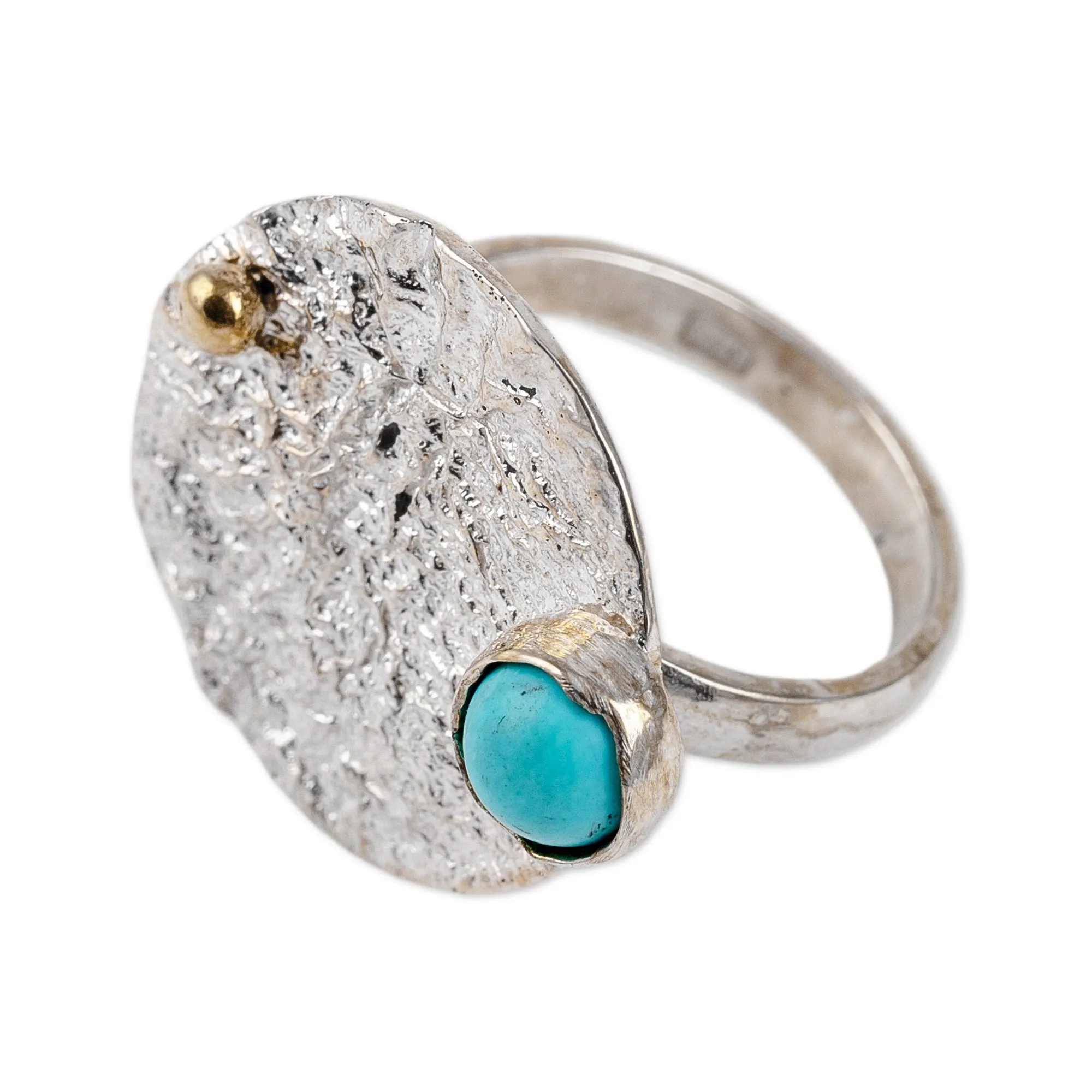 Textured and Polished Round Recon Turquoise Cocktail Ring - Islands of Hope | NOVICA