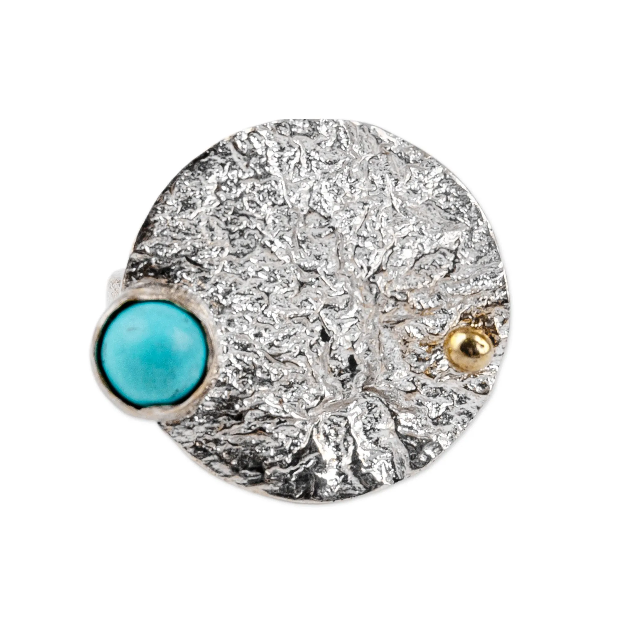 Textured and Polished Round Recon Turquoise Cocktail Ring - Islands of Hope | NOVICA