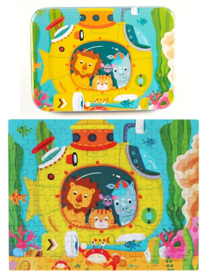 Wooden Jigsaw 120 Pieces Cartoon Animals Fairy Tales Puzzles Children Wood Early Learning Set Montessori Education Toy Kids Gift, Submarine