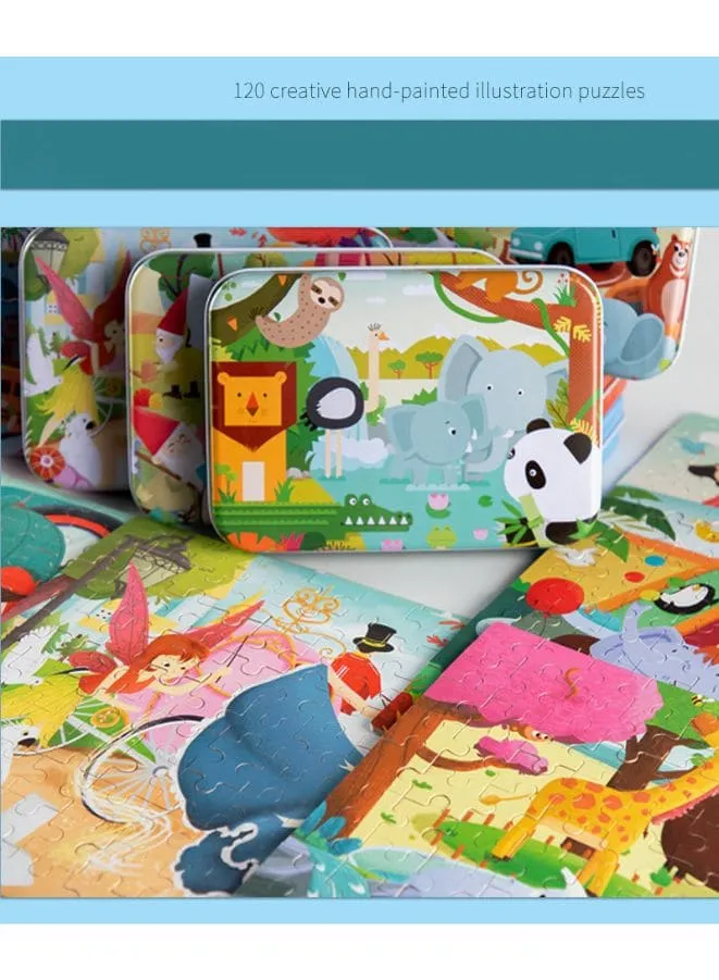 Wooden Jigsaw 120 Pieces Cartoon Animals Fairy Tales Puzzles Children Wood Early Learning Set Montessori Education Toy Kids Gift, Submarine